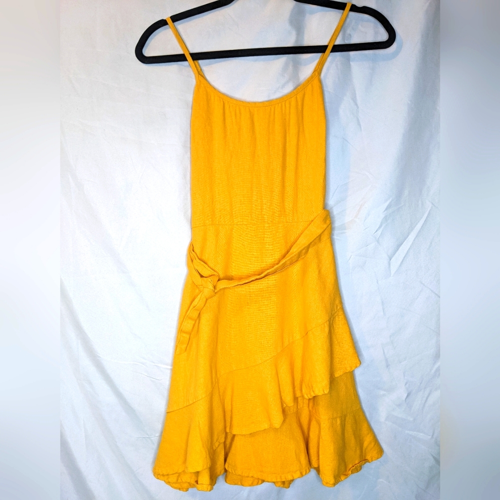 Speechless Linen Blend Ruffled Yellow Mini Dress, XS